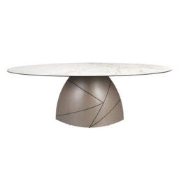 Angel Cerda Oval Dining Table In Porcelain Marble And Metallic Taupe Steel - thumbnail 2