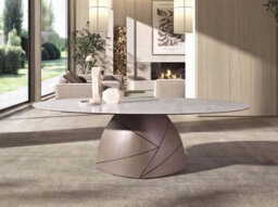 Angel Cerda Oval Dining Table In Porcelain Marble And Metallic Taupe Steel - thumbnail 3