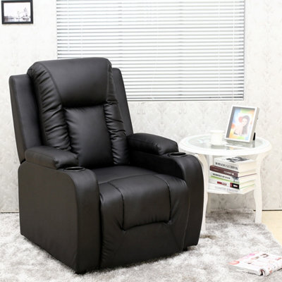 More4Homes Manual Pushback Recliner Chair With Compact Living Room Design And Cup Holders In Black Bonded Leather - image 1