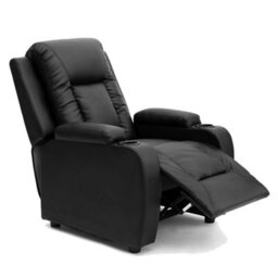 More4Homes Manual Pushback Recliner Chair With Compact Living Room Design And Cup Holders In Black Bonded Leather - thumbnail 3