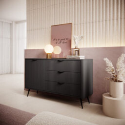 Arte Lante Modern Black Sideboard Cabinet 1380mm H810mm D380mm With One Door, One Shelf, And Three Drawers - thumbnail 5