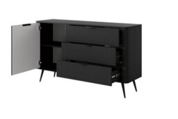 Arte Lante Modern Black Sideboard Cabinet 1380mm H810mm D380mm With One Door, One Shelf, And Three Drawers - thumbnail 2
