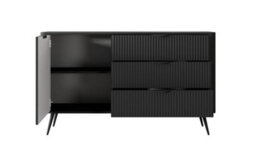Arte Lante Modern Black Sideboard Cabinet 1380mm H810mm D380mm With One Door, One Shelf, And Three Drawers - thumbnail 4