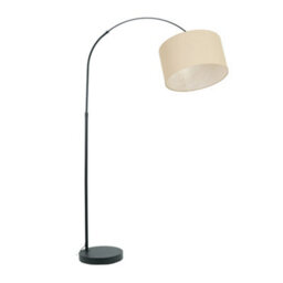 Valuelights Louis Black Arched Curved Floor Lamp With Natural Fabric Drum Lamp Shade And Led Bulb - thumbnail 2