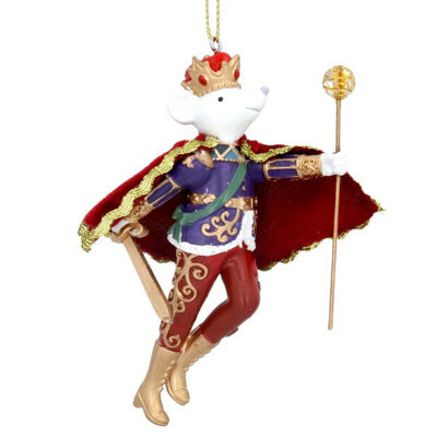 Gisela Graham Christmas Resin And Fabric King Rat Hanging Tree Decoration 12 X 6 Cm, Gold Twine