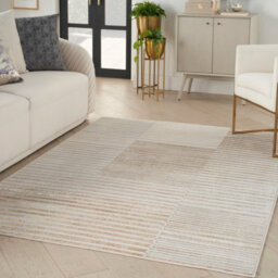 Beige Silver Striped Modern Living Room Bedroom & Dining Room Rug-160Cm X 221Cm - thumbnail 2