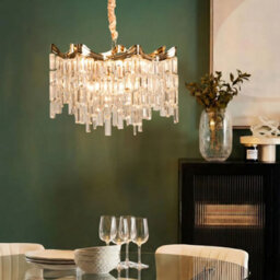 Beliani Glamour Gold Chandelier - Tiered Acrylic Faux Crystals, Velvet-Covered Cable, W60 X D60 X H52Cm - thumbnail 1