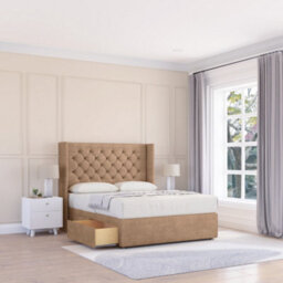 "Sloomy 2Ft6 Dior Naples Sand Memory Foam Bed Set With No Drawers Mattress & 54"" Wingback Headboard - Small Single"