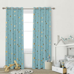 Deconovo Blackout Curtains Eyelet Curtains Thermal Gold Star Foil Printed Curtains For Bedroom, 52 X 72 Inch, Sky Blue, 2 Panels - thumbnail 1