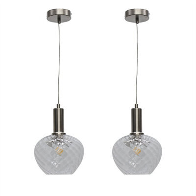 First Choice Lighting Set Of 2 Bradson - Clear Swirl Glass Satin Nickel Deco Pendants - image 1