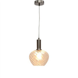 First Choice Lighting Set Of 2 Bradson - Clear Swirl Glass Satin Nickel Deco Pendants - thumbnail 3