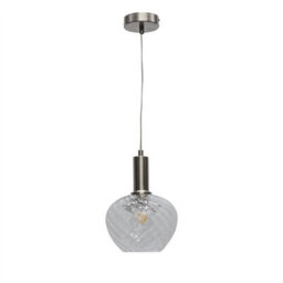 First Choice Lighting Set Of 2 Bradson - Clear Swirl Glass Satin Nickel Deco Pendants - thumbnail 2