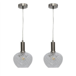 First Choice Lighting Set Of 2 Bradson - Clear Swirl Glass Satin Nickel Deco Pendants - thumbnail 1