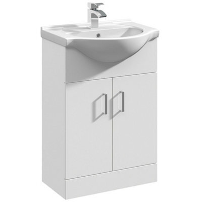Bubly Bathrooms White 550mm Two Door Bathroom Vanity Unit & Ceramic Basin Sink Storage Cabinet
