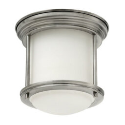 Luminosa Lighting Elstead Hinkley Hadrian 1 Light Flush Mount Antique Nickel With Opal Glass Ip44 - thumbnail 1