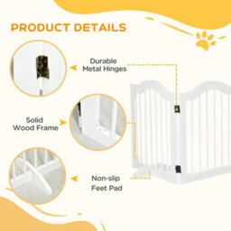 Pawhut Freestanding Pet Gate Safety Barrier 3 Pannel W/ Support Feet White - thumbnail 6
