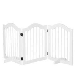 Pawhut Freestanding Pet Gate Safety Barrier 3 Pannel W/ Support Feet White - thumbnail 2