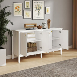Melody Maison Large White 4 Door Sideboard With Gold Knobs - Hales White Range - thumbnail 3