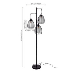Komore 160Cm 3-Light Black Industrial Floor Lamp E27,iron Industrial Freestanding Floor Light - thumbnail 7