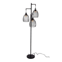 Komore 160Cm 3-Light Black Industrial Floor Lamp E27,iron Industrial Freestanding Floor Light - thumbnail 6