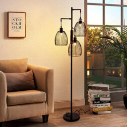 Komore 160Cm 3-Light Black Industrial Floor Lamp E27,iron Industrial Freestanding Floor Light - thumbnail 3