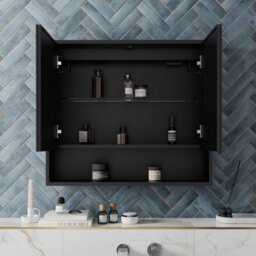 Affine Bathroom Mirror Cabinet Led Wall Mounted 700X800mm Black Demister Shaver Storage - thumbnail 3