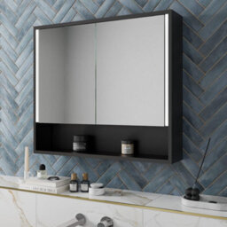 Affine Bathroom Mirror Cabinet Led Wall Mounted 700X800mm Black Demister Shaver Storage - thumbnail 2