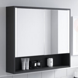 Affine Bathroom Mirror Cabinet Led Wall Mounted 700X800mm Black Demister Shaver Storage - thumbnail 1