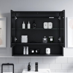 Affine Bathroom Mirror Cabinet Led Wall Mounted 700X800mm Black Demister Shaver Storage - thumbnail 5