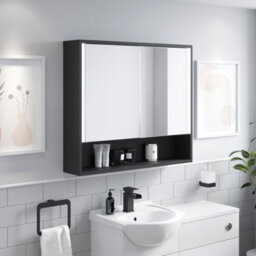 Affine Bathroom Mirror Cabinet Led Wall Mounted 700X800mm Black Demister Shaver Storage - thumbnail 4