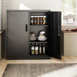 Black Metal Storage Cabinet With 2 Lockable Doors - thumbnail 2