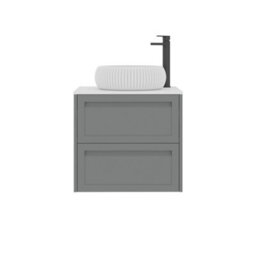 Royal Bathrooms Royal Bathroom Elmore 600mm Matt Pebble Grey Wall Mounted Bathroom Vanity Unit 2 Drawer Plain White Worktop With Milan Basin - thumbnail 7