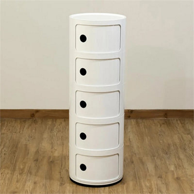 Beige - 5Tiers Cylindrical Round Storage Cabinet Cupboard Shelf Side End Table Shelf - image 1