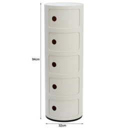 Beige - 5Tiers Cylindrical Round Storage Cabinet Cupboard Shelf Side End Table Shelf - thumbnail 4