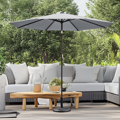 Sundaze 2.7M Grey Round Garden Parasol Unbrella Outdoor Patio Crank Tilt With Base - image 1