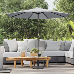 Sundaze 2.7M Grey Round Garden Parasol Unbrella Outdoor Patio Crank Tilt With Base - thumbnail 1