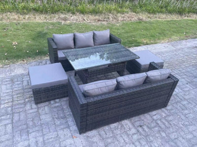 Fimous 8 Seater Outdoor Lounge Sofa Garden Furniture Set Patio Rattan Rectangular Dining Table With 2 Big Footstool Dark Grey - image 1