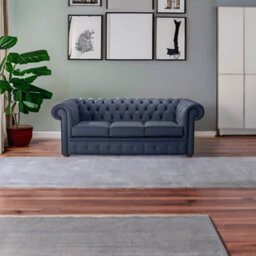 Chesterfield 3 Seater Shelly Suffolk Blue Leather Sofa Bespoke In Classic Style - thumbnail 3