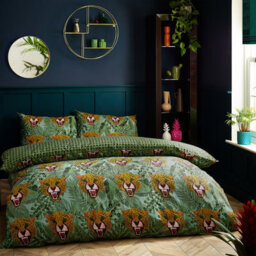 Furn. Untamed Cheetah Botanical Reversible Duvet Cover Set, King, Green - thumbnail 2