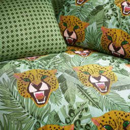 Furn. Untamed Cheetah Botanical Reversible Duvet Cover Set, King, Green - thumbnail 4