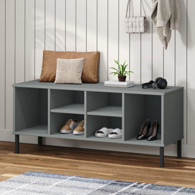 Berkfield Shoe Rack With Metal Legs Grey 106X35X45 Cm Solid Wood Oslo - image 1