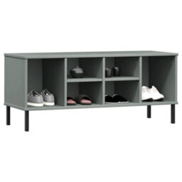Berkfield Shoe Rack With Metal Legs Grey 106X35X45 Cm Solid Wood Oslo - thumbnail 3