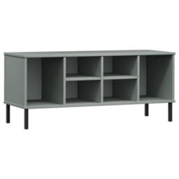 Berkfield Shoe Rack With Metal Legs Grey 106X35X45 Cm Solid Wood Oslo - thumbnail 2