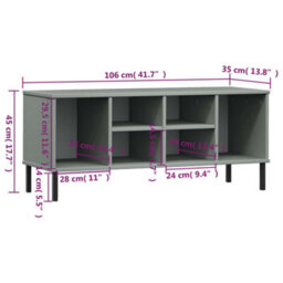 Berkfield Shoe Rack With Metal Legs Grey 106X35X45 Cm Solid Wood Oslo - thumbnail 7