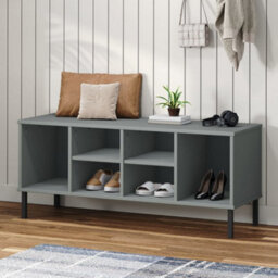 Berkfield Shoe Rack With Metal Legs Grey 106X35X45 Cm Solid Wood Oslo - thumbnail 1