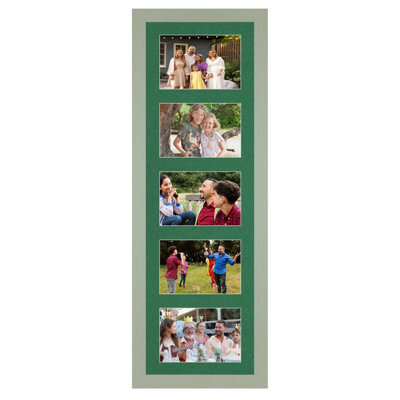 AK Frames 26X8 Green Modern Multi Photo Frame With Emerald Mount - Holds 5 Apertures (5X) 6X4 Photos - image 1
