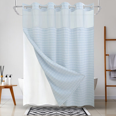 Drifted Root No Hook Jacquard Shower Curtain With Snap In Liner Four Magnets Side Suction Cups Water Repellent And Window - image 1