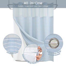 Drifted Root No Hook Jacquard Shower Curtain With Snap In Liner Four Magnets Side Suction Cups Water Repellent And Window - thumbnail 4