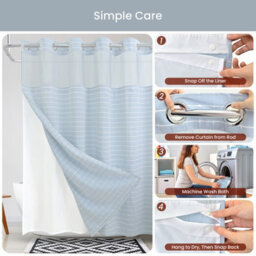 Drifted Root No Hook Jacquard Shower Curtain With Snap In Liner Four Magnets Side Suction Cups Water Repellent And Window - thumbnail 7