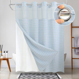 Drifted Root No Hook Jacquard Shower Curtain With Snap In Liner Four Magnets Side Suction Cups Water Repellent And Window - thumbnail 3